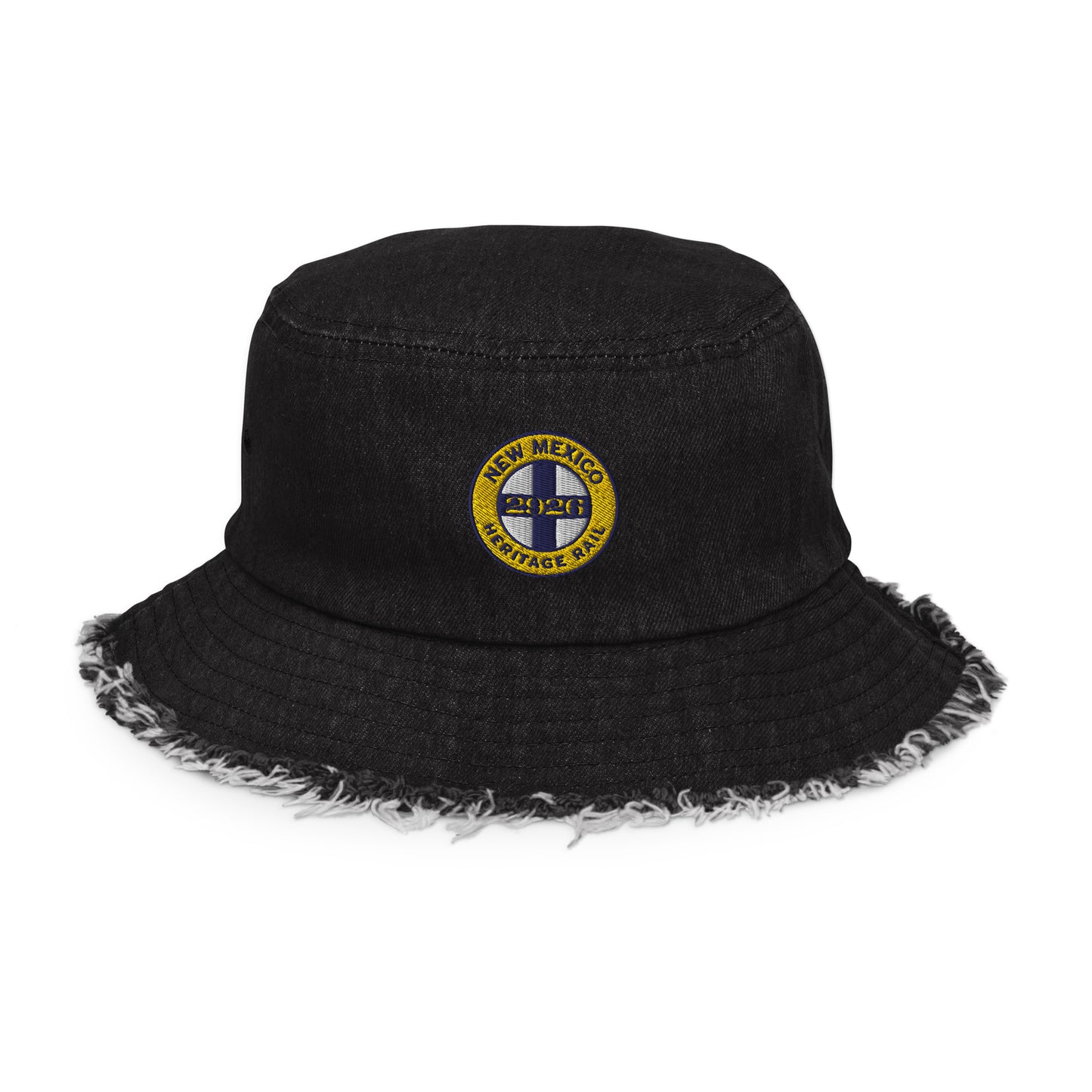 NMHR Logo distressed denim bucket hat