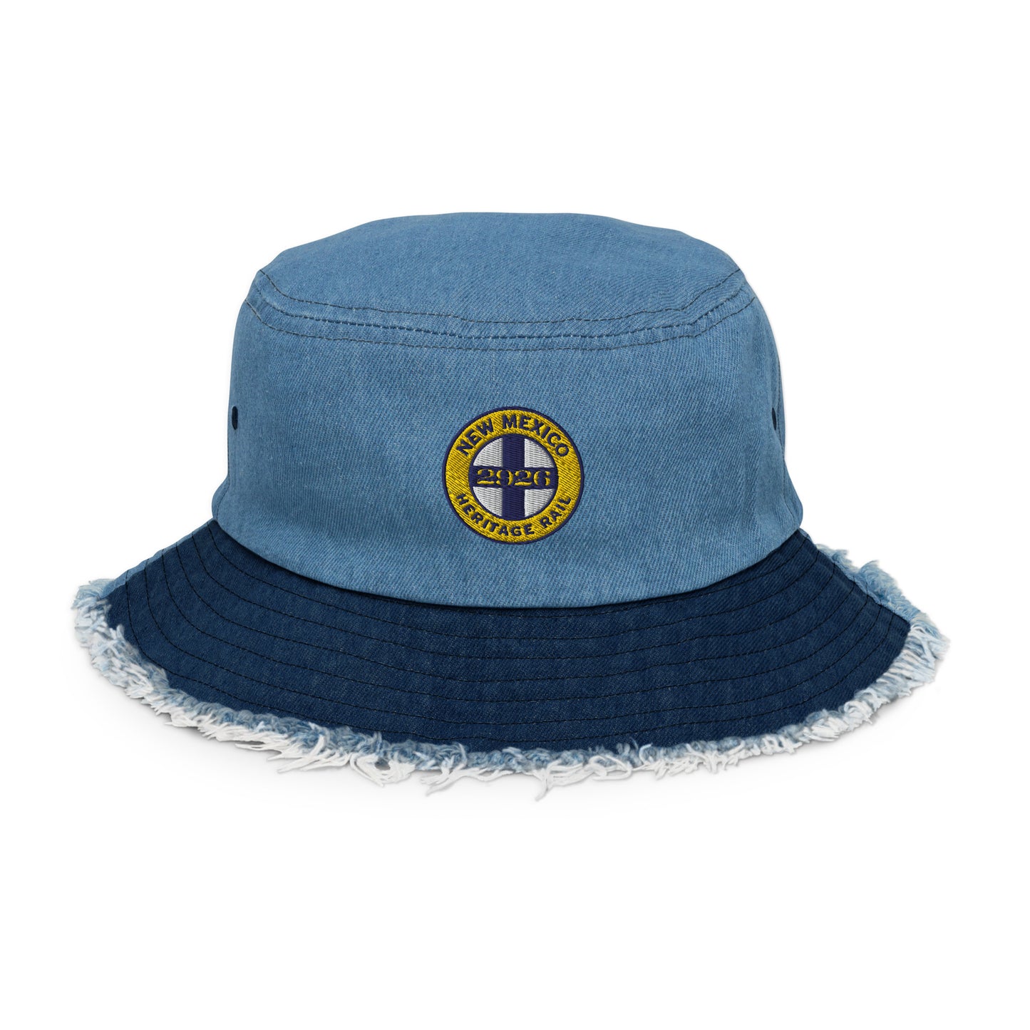 NMHR Logo distressed denim bucket hat