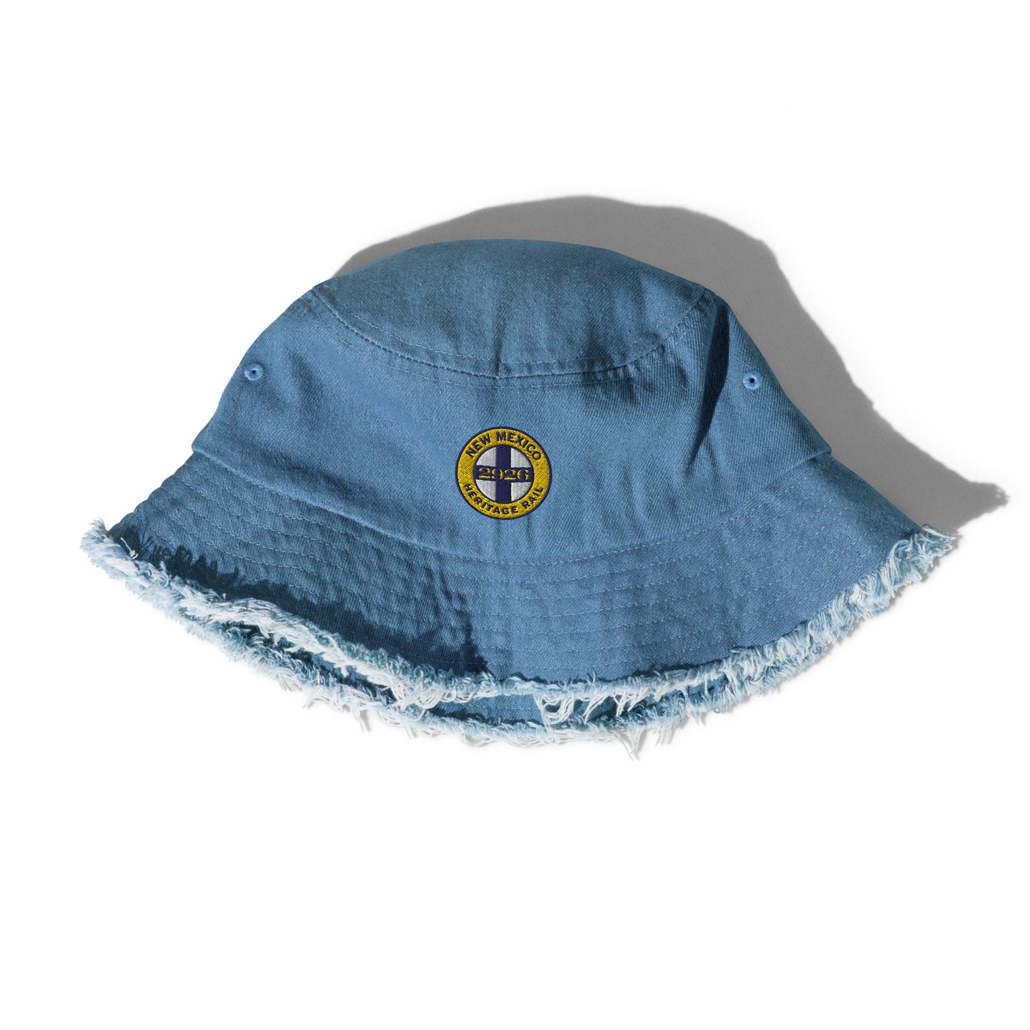 NMHR Logo distressed denim bucket hat