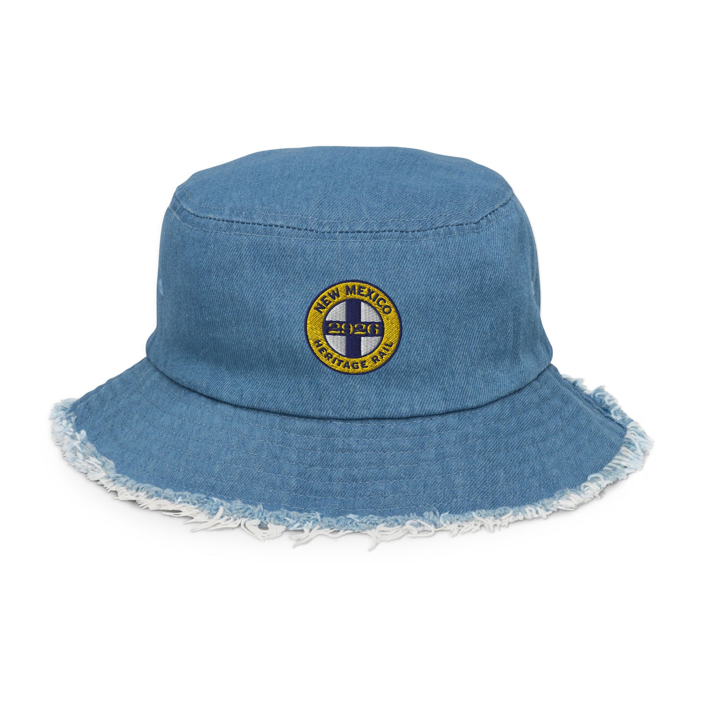 NMHR Logo distressed denim bucket hat